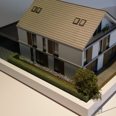 Architekturmodell eines Einfamilienhauses - Ansicht Rückseite