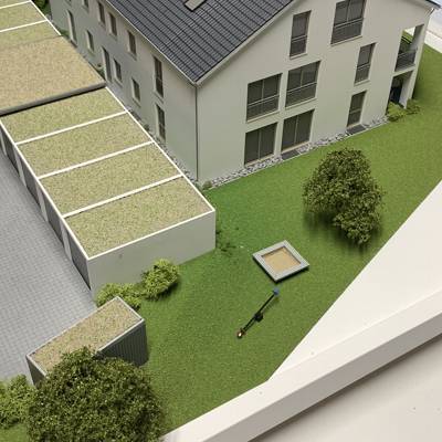 Architekturmodell eines Mehrfamilienhauses - Gartenansicht 3