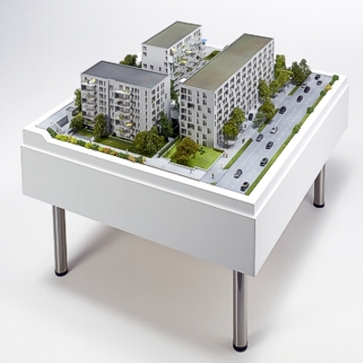 Architekturmodell der Wohnanlage Leopold-Carree in München - Vorderansicht ohne Haube