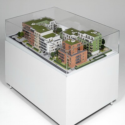 Architekturmodell einer Wohnanlage - Gesamtansicht des Modells von der Rückseite
