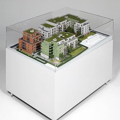 Architekturmodell einer Wohnanlage - Gesamtansicht des Modells von der Hinterseite