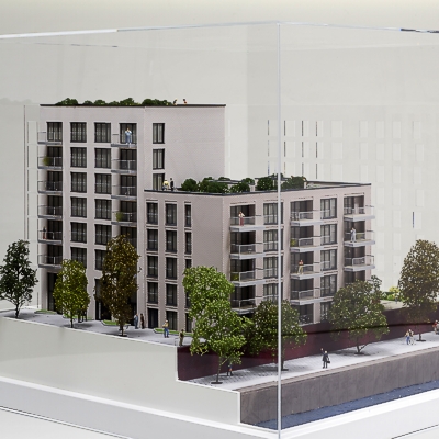 Architekturmodell einer Wohnbebauung direkt am Hamburger Hafen 