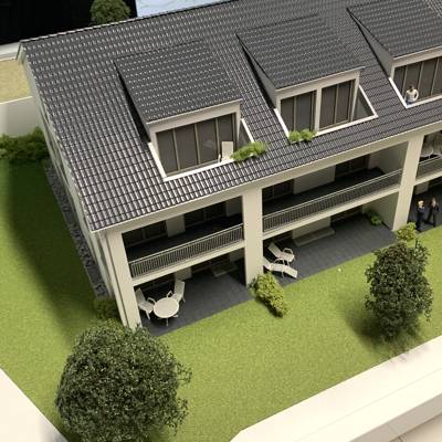 Architekturmodell eines Mehrfamilienhauses - Gartenansicht 2