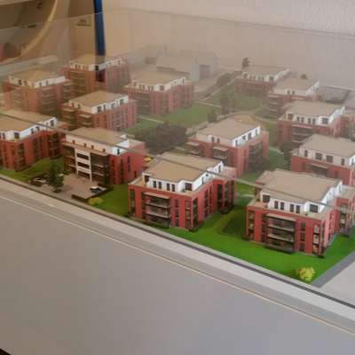 Architekturmodell einer geplanten Wohnanlage - Bild vom Modell