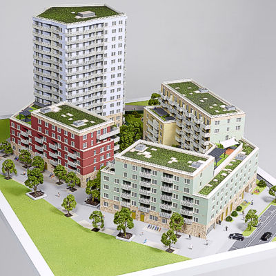 Attraktives Architekturmodell einer Wohnanlage -  Blick auf das Modell