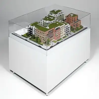 Architekturmodell einer Wohnanlage. Straßenansicht der Anlage